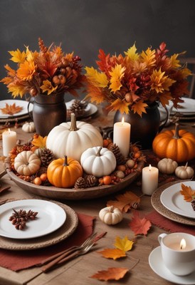 Beautiful autumn harvest table setting for a festive dinner