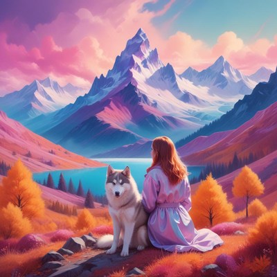 Morning serenity in the mountains with a dog