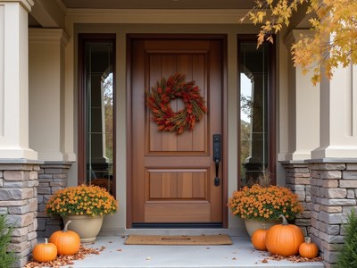 Beautiful fall decorations at a welcoming front door
