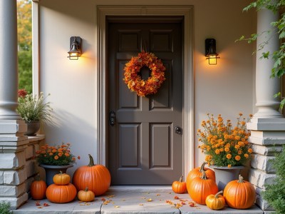 Autumn decorations at a welcoming front door