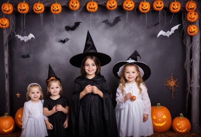 Children celebrate halloween in spooky costumes