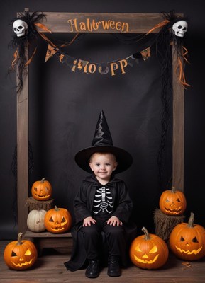 Halloween celebration with pumpkins and decorations