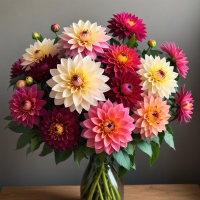 Colorful dahlia bouquet brightens up the room