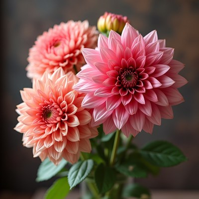 Stunning dahlia flowers in shades of pink and peach