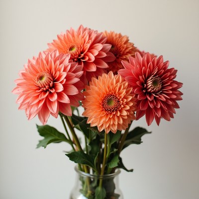 Bright orange flowers in a clear vase on a simple background