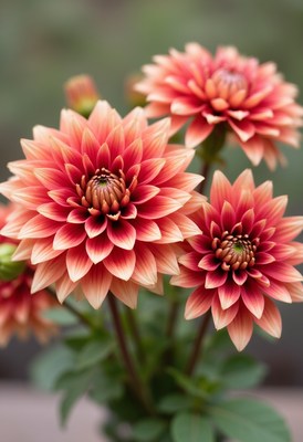 Vibrant dahlias blooming in a serene garden setting