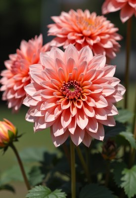 Beautiful pink dahlia flowers blooming in a garden