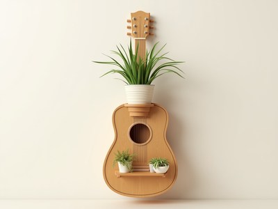 Decorative guitar shelf with greenery for decor