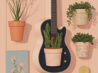 Flower pots and guitar combine for unique wall decor