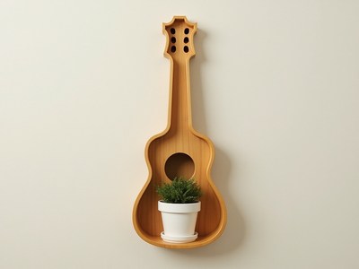 Creative wall art combines guitar shape with a plant holder