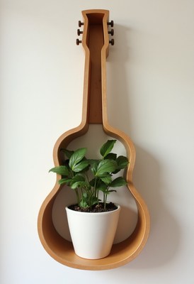 Wall decoration featuring a guitar with a plant