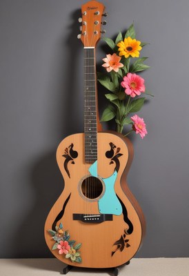 Decorative guitar with flowers in a creative display