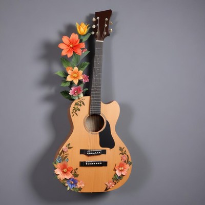 Beautifully decorated acoustic guitar with floral design