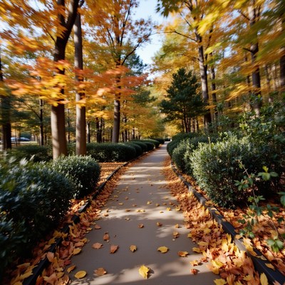 Autumn walk through a beautiful park path