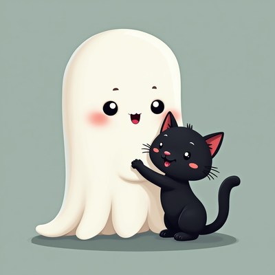 Ghost and cat share a playful moment together