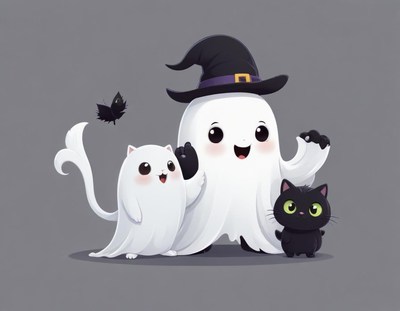Cute ghostly friends celebrate halloween in a fun way