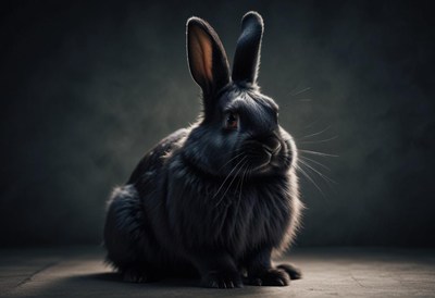Cute black rabbit sitting in soft light