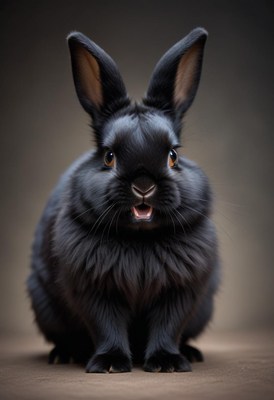 Black rabbit sitting calmly with alert expression