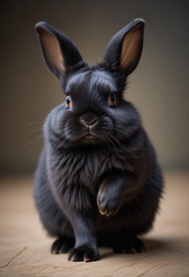 Cute black rabbit posing indoors with curious expression