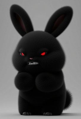 A cute yet fierce black bunny stands with red glowing eyes