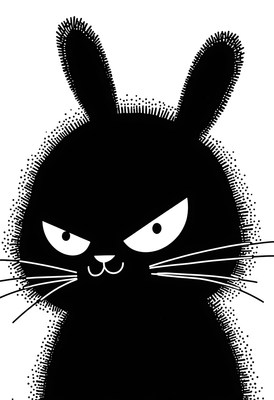 Black rabbit with an intense expression