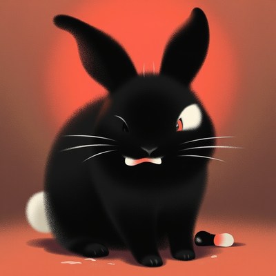 Angry black rabbit on a colorful backdrop