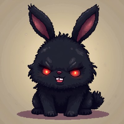Dark and playful cartoon rabbit with glowing eyes