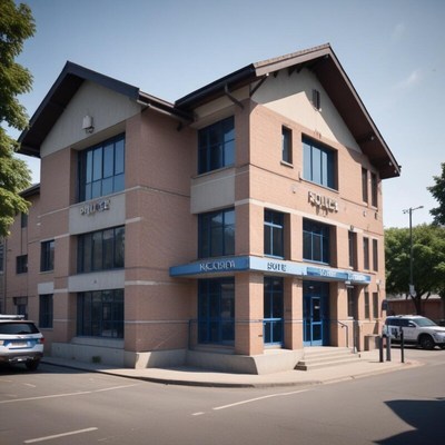 Police station building in a city setting