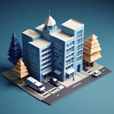 Modern building layout with trees and cars in a urban scene