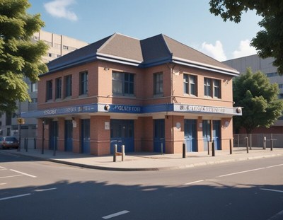 Historic red brick building in a quiet urban area