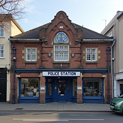 Historic police station building in a small town