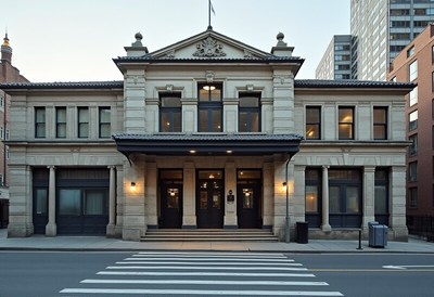 Historic building in cityscape during twilight hours