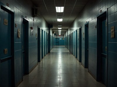Hallway in a public facility during quiet morning hours
