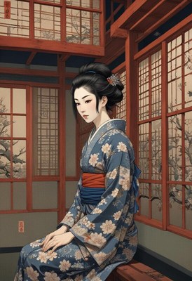 Traditional japanese woman seated in a serene room