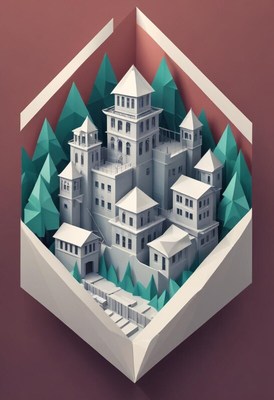 Creative paper art of a castle in a forest setting