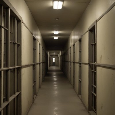 Dark corridor in an old prison building
