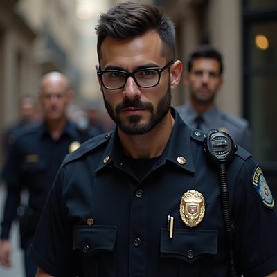 Police officers walking through a city street in daylight