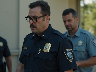 Police officers engaged in a serious discussion on duty