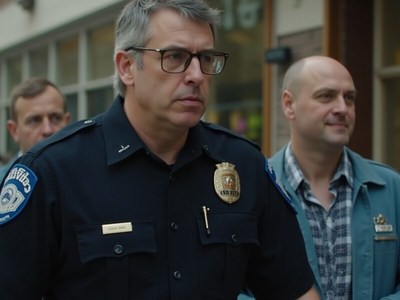 Officer walking in a busy urban area during the day