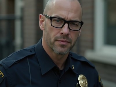 Police officer observing the street during patrol