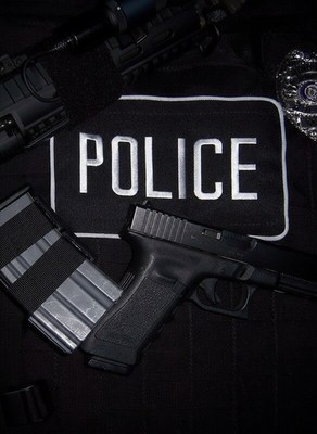 Police equipment arranged on a tactical vest