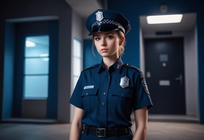 Young officer stands confidently in police uniform