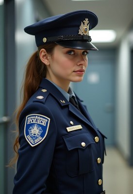 Police officer on duty in a hallway setting