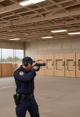 Officer practices shooting skills at training facility