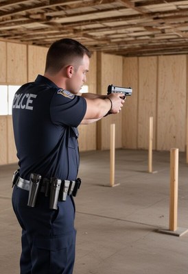 Officer trains at shooting range with targets