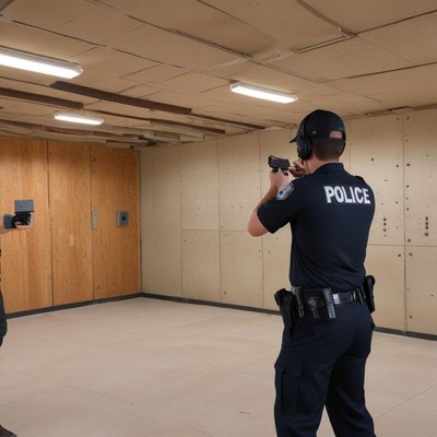 Police officers training in a shooting range session