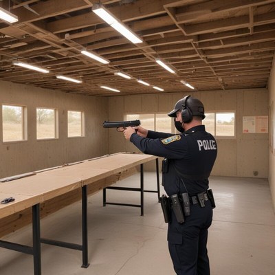 Police officer practicing firearm skills at training range