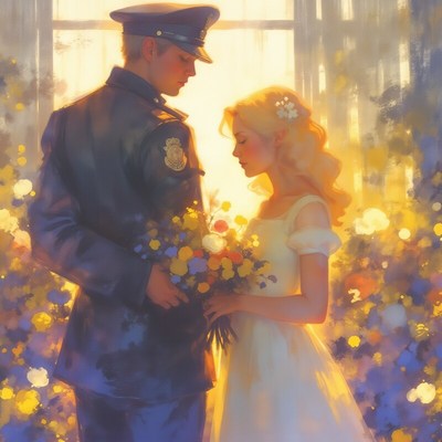 Couple enjoying a romantic moment in a flower-filled scene