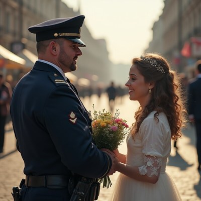 Couple shares a moment on their wedding day in the city