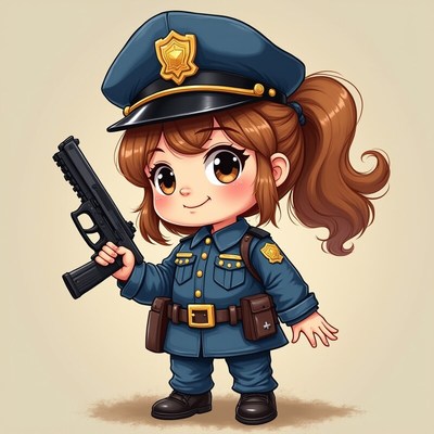 Cute cartoon police officer with a firearm in uniform